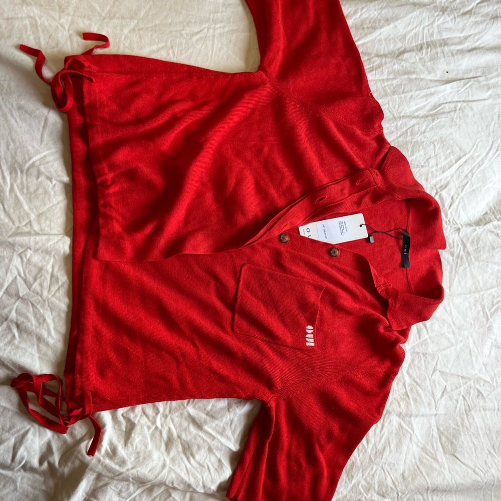 Oui Drawstring Hem Rib Knit Top, Red - Picture 4 of 6